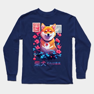 Shiba Inu with Cherry Blossom Long Sleeve T-Shirt